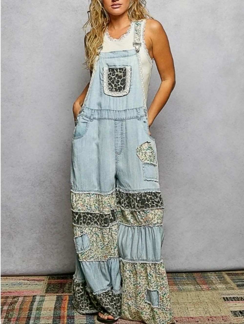 POL Mixed Print Ruffle Wide Leg Overall - Picture 3 of 6